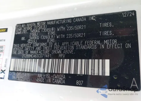 2025 Lexus Rx 350H Premium z USA, uszkodzony, nr VIN 2T2BBMCA6SC071481